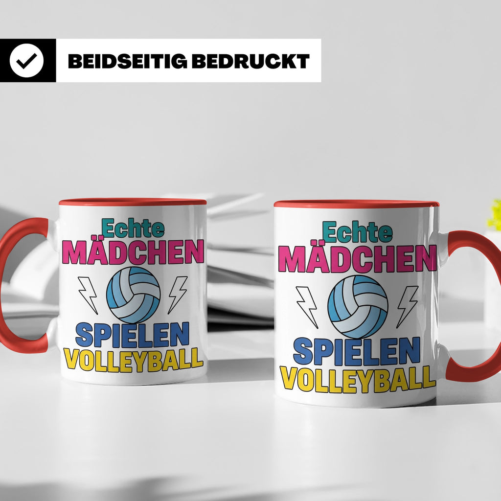 Volleyball Tasse für Mädchen mit Spruch Echte Mädchen spiele – Rot [farbe:rot]