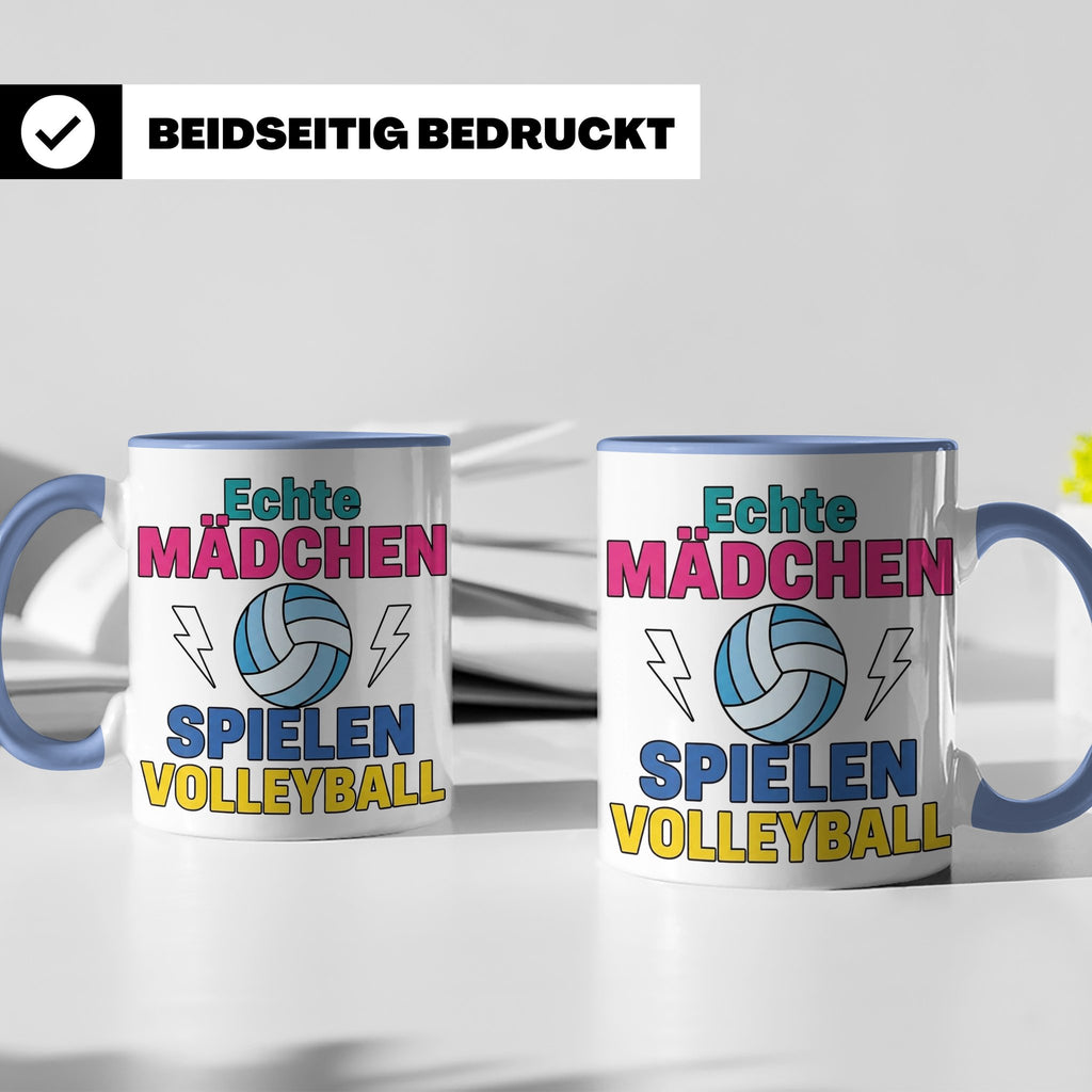 Volleyball Tasse für Mädchen mit Spruch Echte Mädchen spiele – Blau [farbe:blau]
