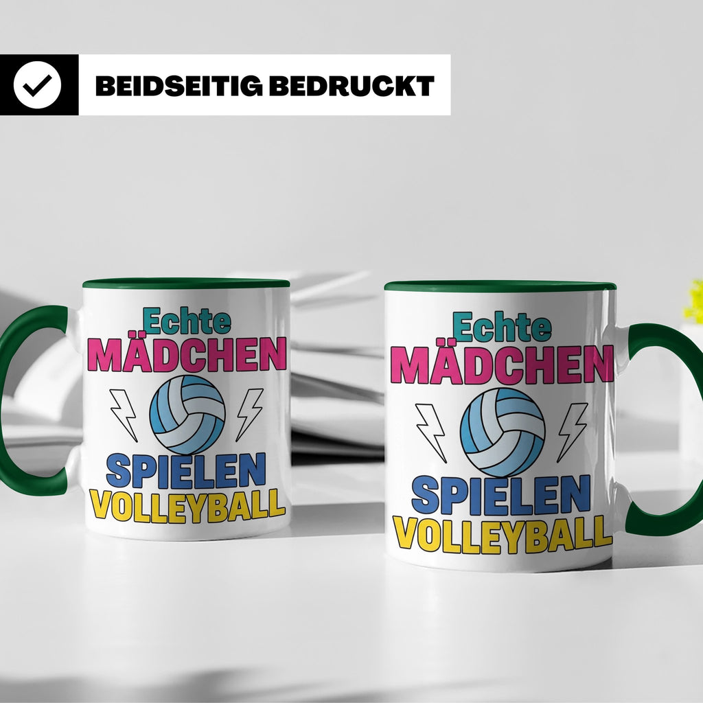 Volleyball Tasse für Mädchen mit Spruch Echte Mädchen spiele – Grün [farbe:grün]