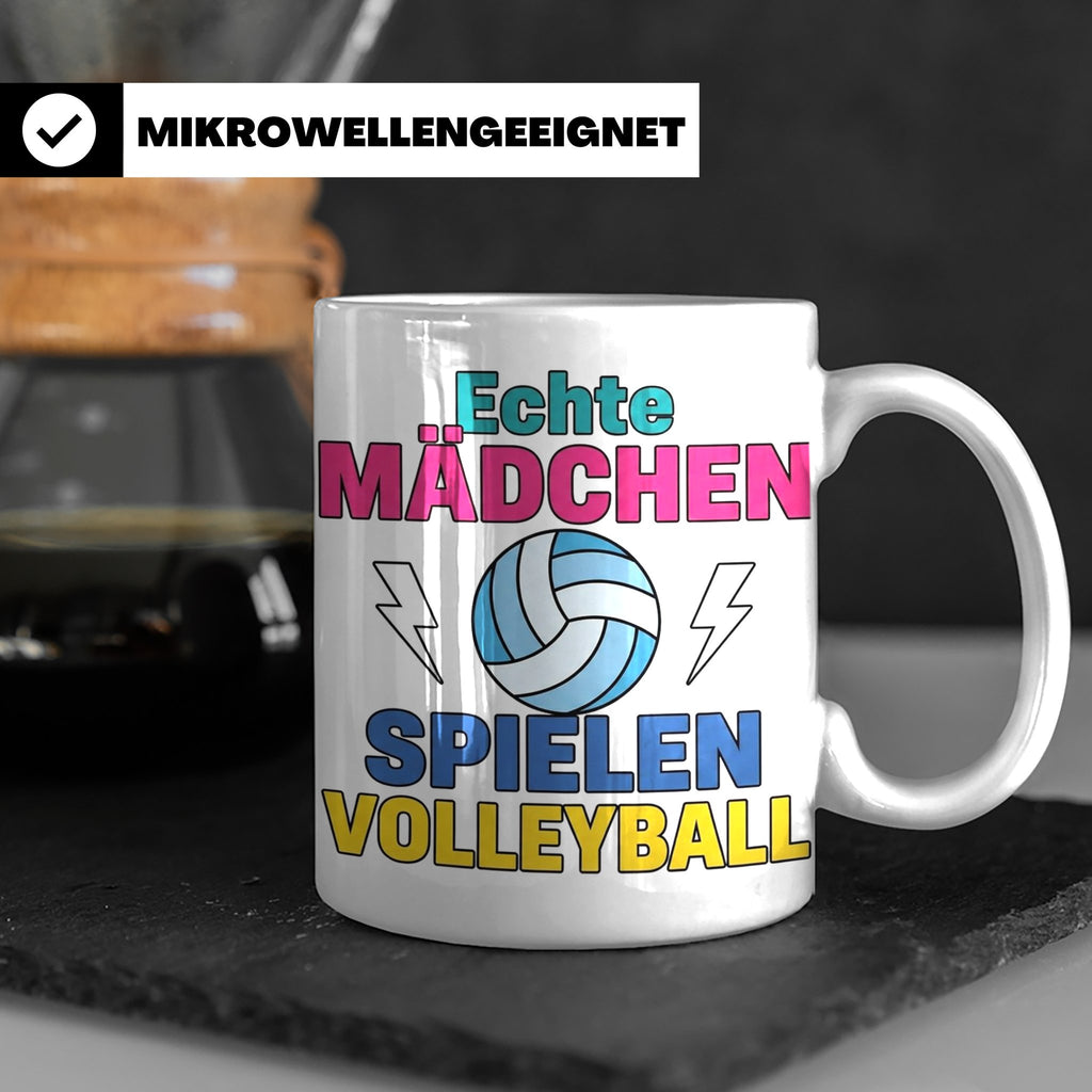 Volleyball Tasse für Mädchen mit Spruch Echte Mädchen spiele – Weiß [farbe:weiß]