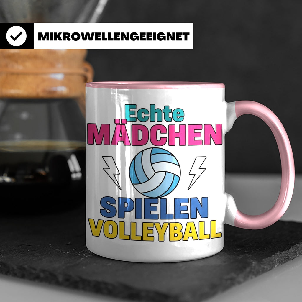 Volleyball Tasse für Mädchen mit Spruch Echte Mädchen spiele – Rosa [farbe:rosa]
