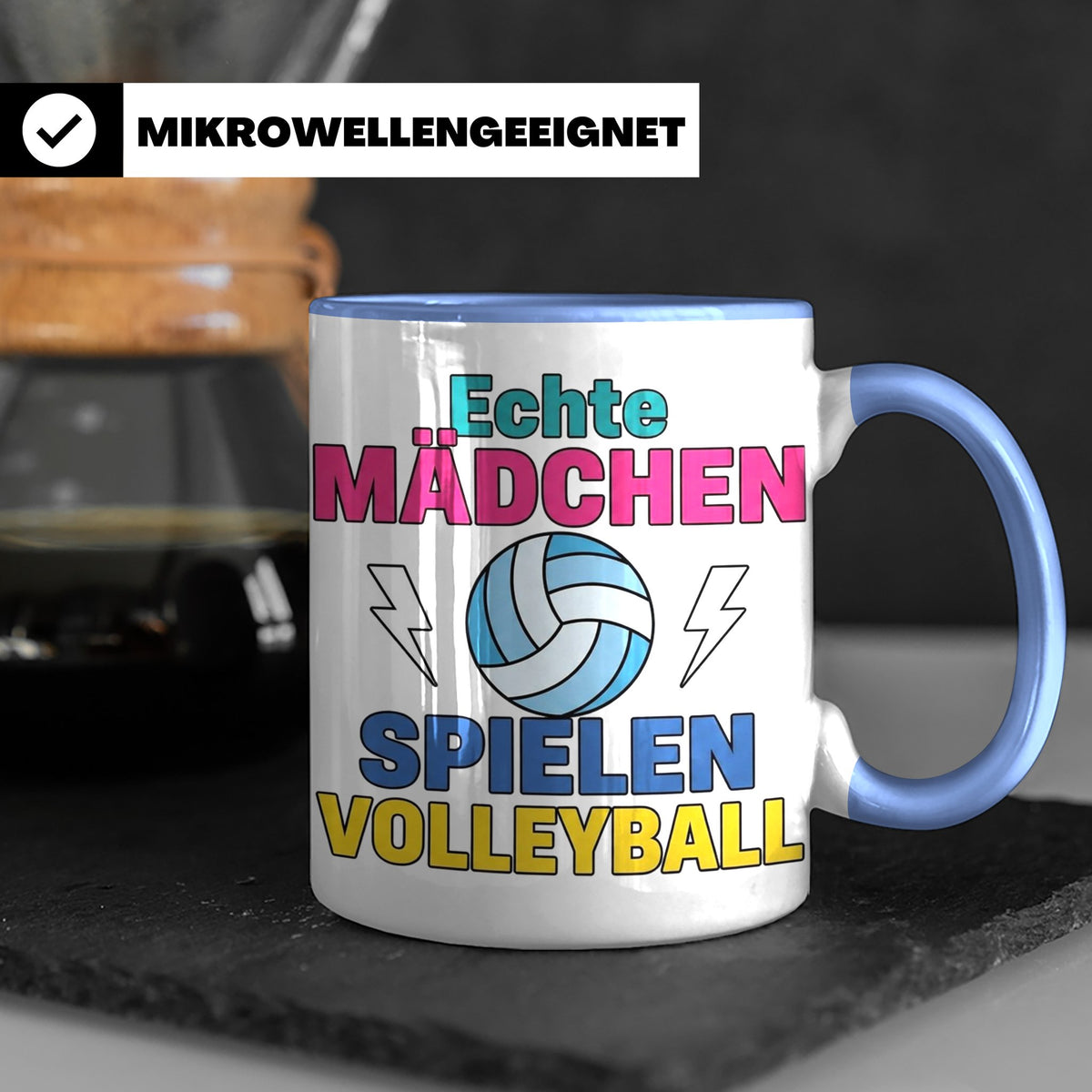 Volleyball Tasse für Mädchen mit Spruch Echte Mädchen spiele – Blau [farbe:blau]