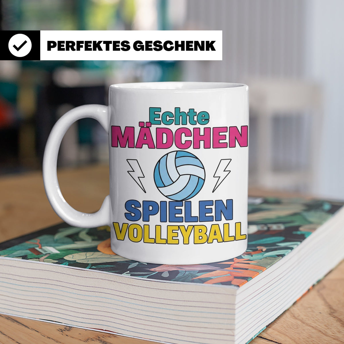 Volleyball Tasse für Mädchen mit Spruch Echte Mädchen spiele – Weiß [farbe:weiß]