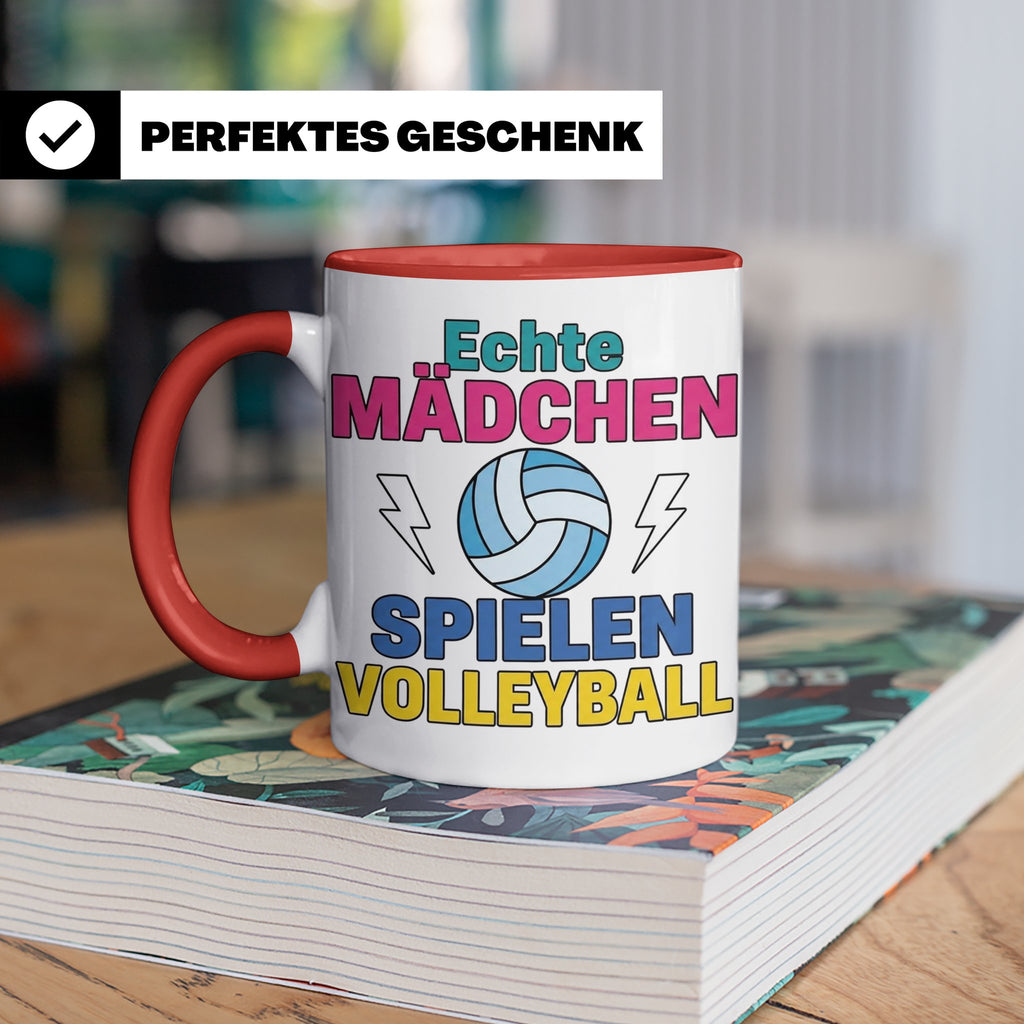 Volleyball Tasse für Mädchen mit Spruch Echte Mädchen spiele – Rot [farbe:rot]