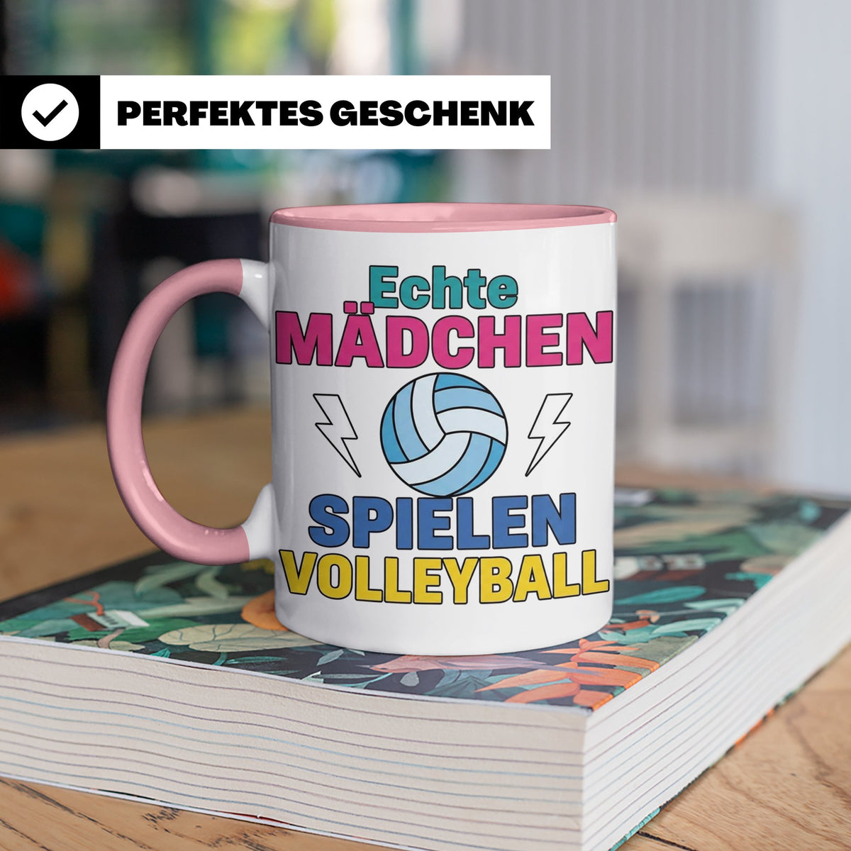 Volleyball Tasse für Mädchen mit Spruch Echte Mädchen spiele – Rosa [farbe:rosa]