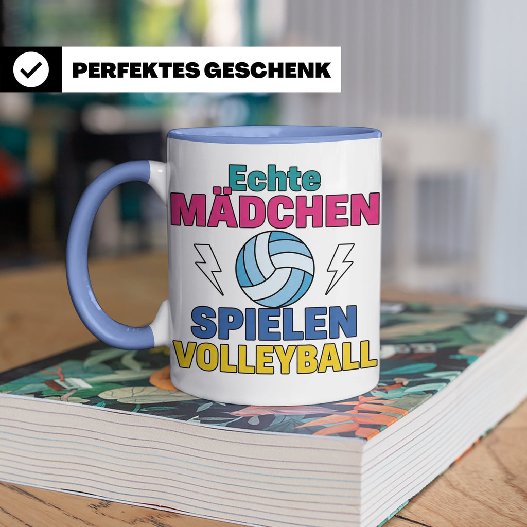 Volleyball Tasse für Mädchen mit Spruch Echte Mädchen spiele – Blau [farbe:blau]