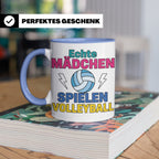 Volleyball Tasse für Mädchen mit Spruch Echte Mädchen spiele – Blau [farbe:blau]