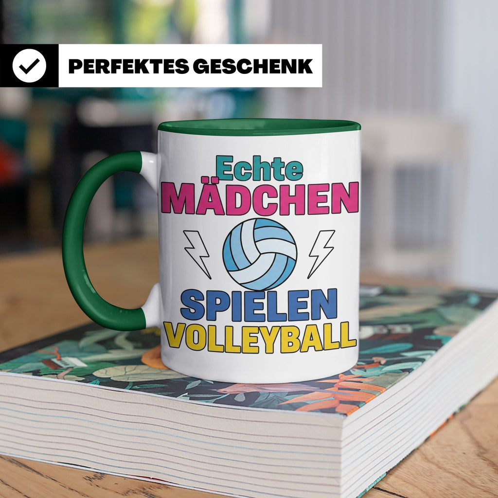 Volleyball Tasse für Mädchen mit Spruch Echte Mädchen spiele – Grün [farbe:grün]