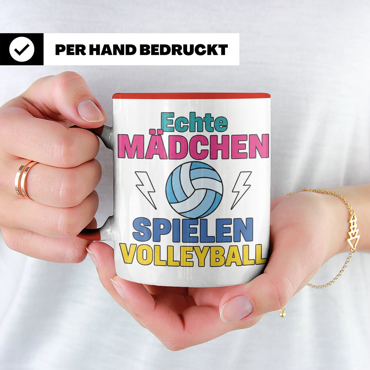 Volleyball Tasse für Mädchen mit Spruch Echte Mädchen spiele – Rot [farbe:rot]