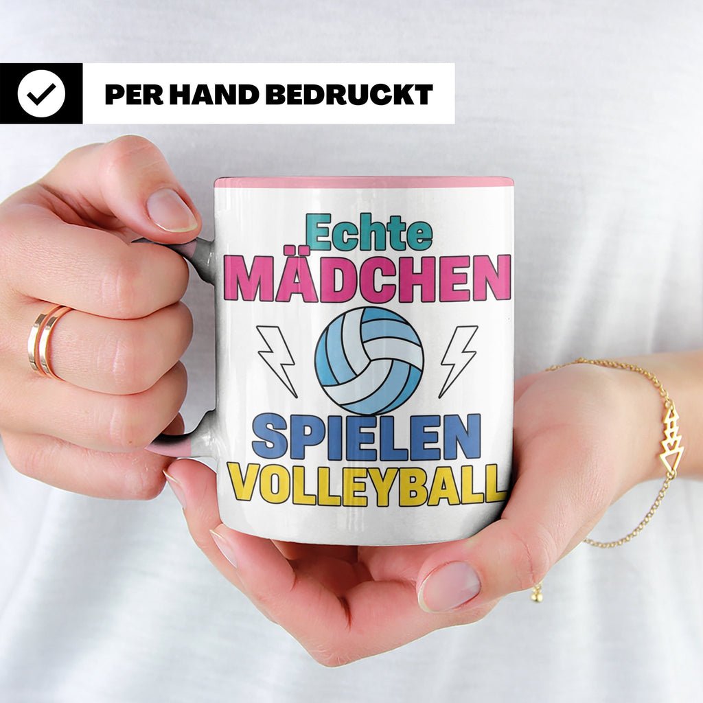 Volleyball Tasse für Mädchen mit Spruch Echte Mädchen spiele – Rosa [farbe:rosa]