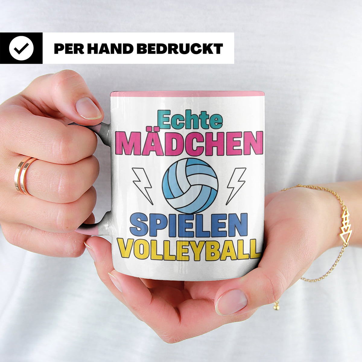 Volleyball Tasse für Mädchen mit Spruch Echte Mädchen spiele – Rosa [farbe:rosa]