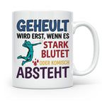 Volleyball Tasse mit Spruch Geheult wird erst wenns blutet.  – Weiß [farbe:weiß]