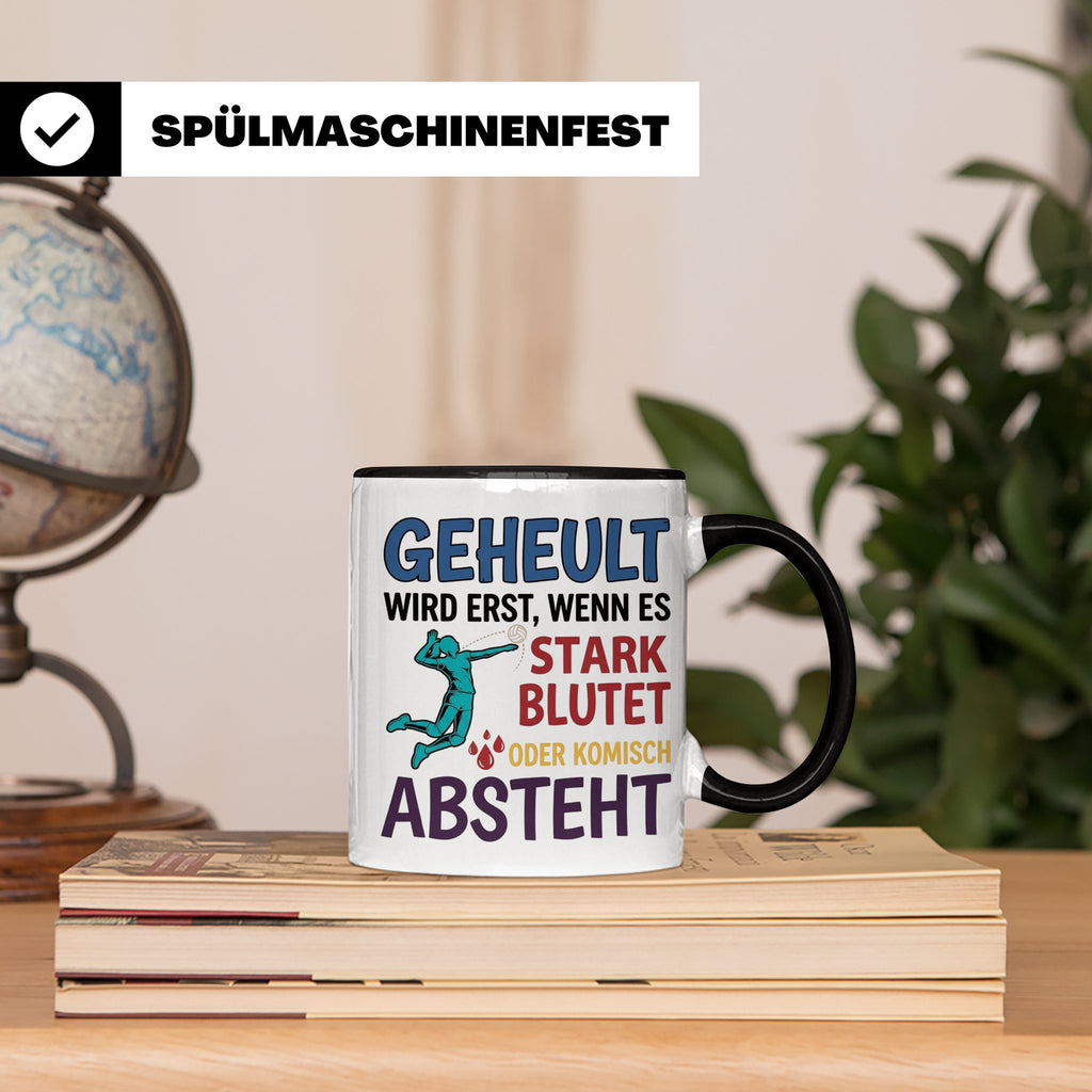 Volleyball Tasse mit Spruch Geheult wird erst wenns blutet.  – Schwarz [farbe:schwarz]