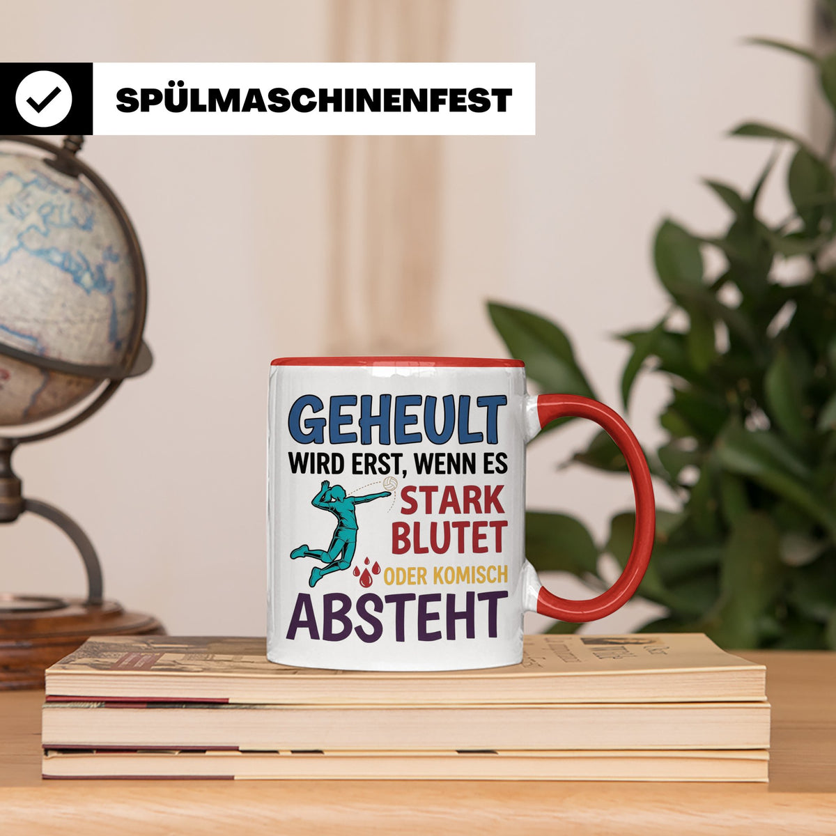 Volleyball Tasse mit Spruch Geheult wird erst wenns blutet.  – Rot [farbe:rot]