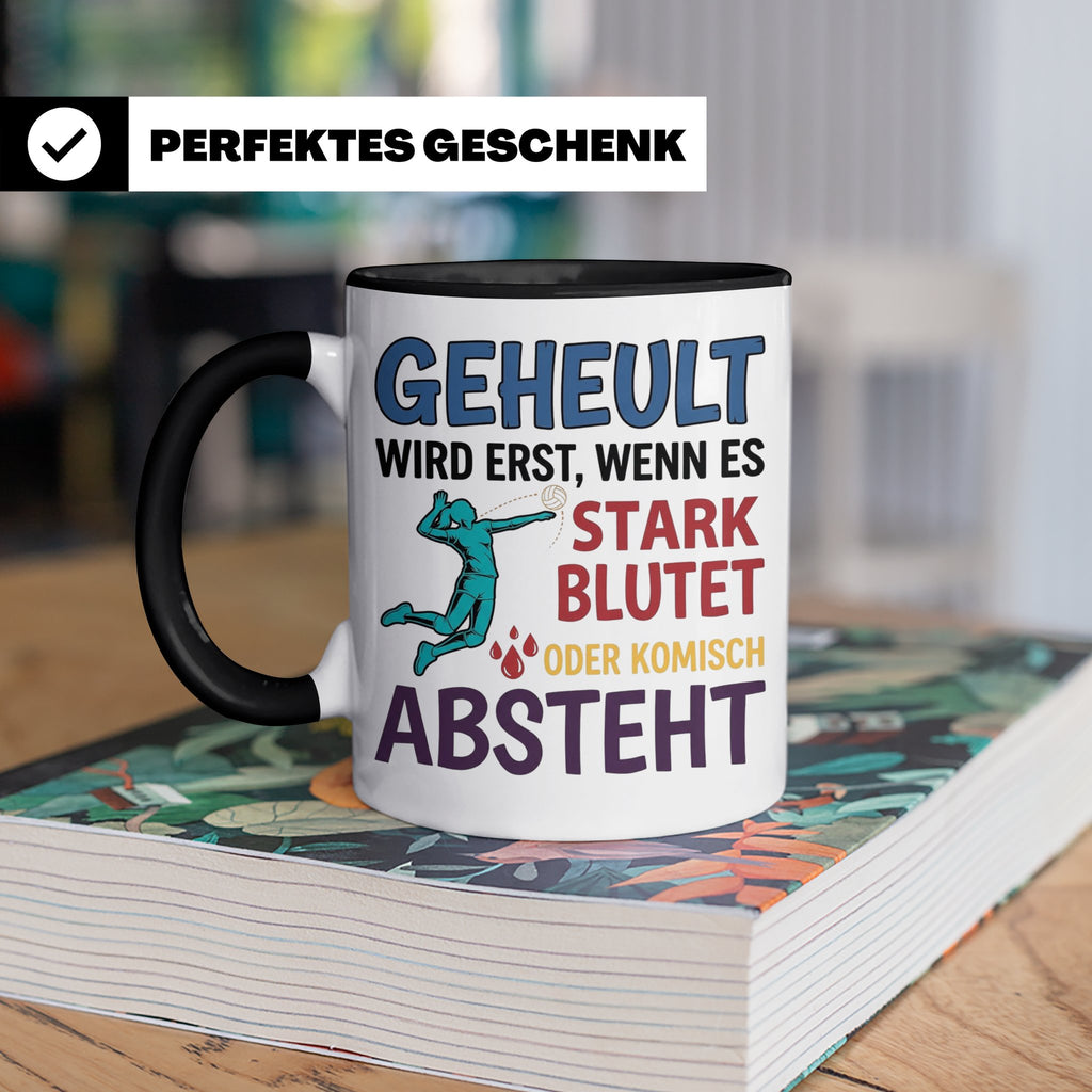 Volleyball Tasse mit Spruch Geheult wird erst wenns blutet.  – Schwarz [farbe:schwarz]