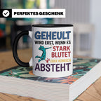 Volleyball Tasse mit Spruch Geheult wird erst wenns blutet.  – Schwarz [farbe:schwarz]