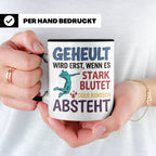 Volleyball Tasse mit Spruch Geheult wird erst wenns blutet.  – Schwarz [farbe:schwarz]