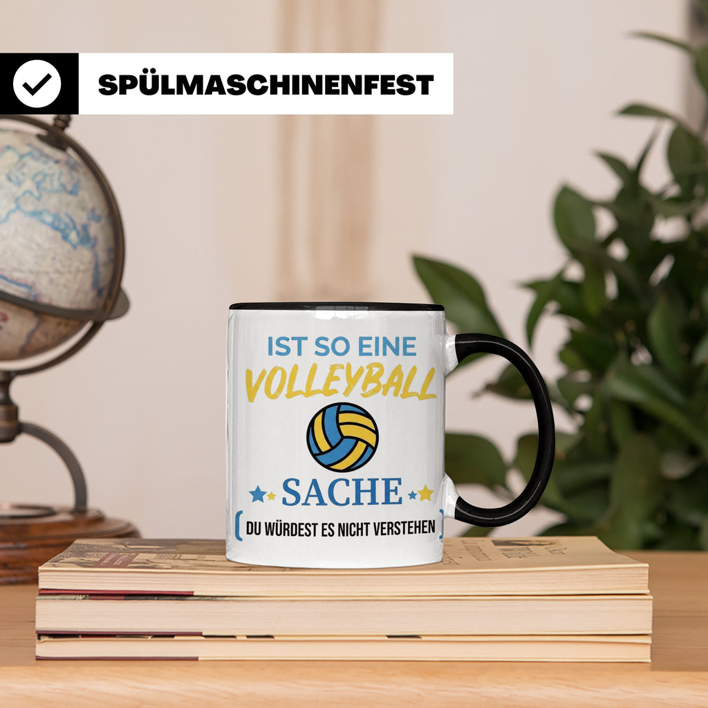 Volleyball Tasse mit Spruch, Geschenk für Volleyballer, Spie – Schwarz [farbe:schwarz]