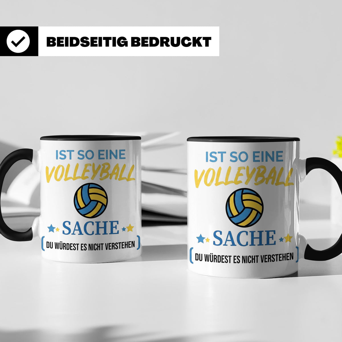 Volleyball Tasse mit Spruch, Geschenk für Volleyballer, Spie – Schwarz [farbe:schwarz]
