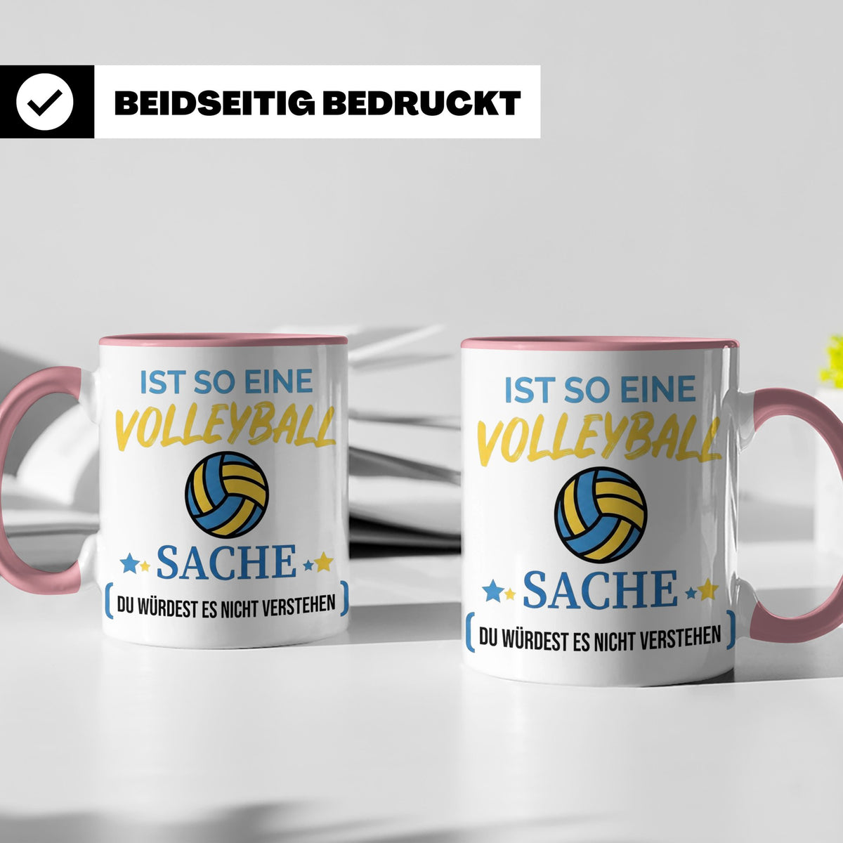 Volleyball Tasse mit Spruch, Geschenk für Volleyballer, Spie – Rosa [farbe:rosa]
