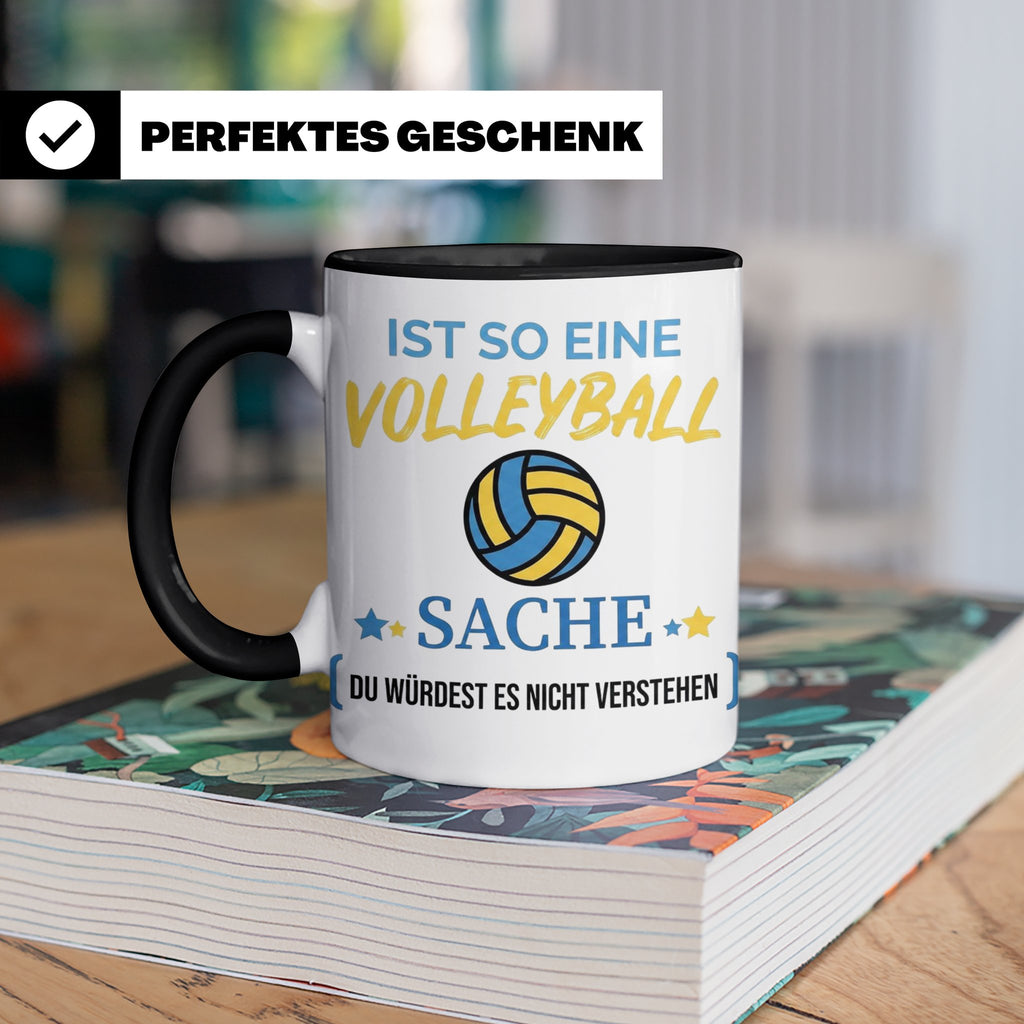 Volleyball Tasse mit Spruch, Geschenk für Volleyballer, Spie – Schwarz [farbe:schwarz]