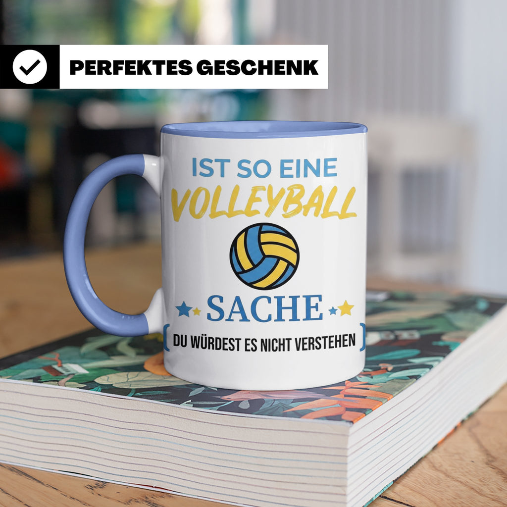 Volleyball Tasse mit Spruch, Geschenk für Volleyballer, Spie – Blau [farbe:blau]