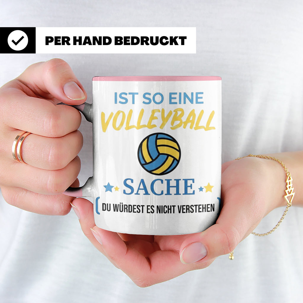 Volleyball Tasse mit Spruch, Geschenk für Volleyballer, Spie – Rosa [farbe:rosa]