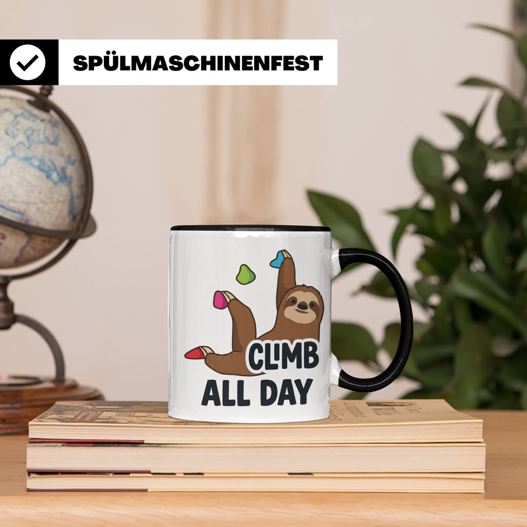 Boulder Tasse Faultier Climb All Day Kletterhalle Kaffeebech – Schwarz [farbe:schwarz]
