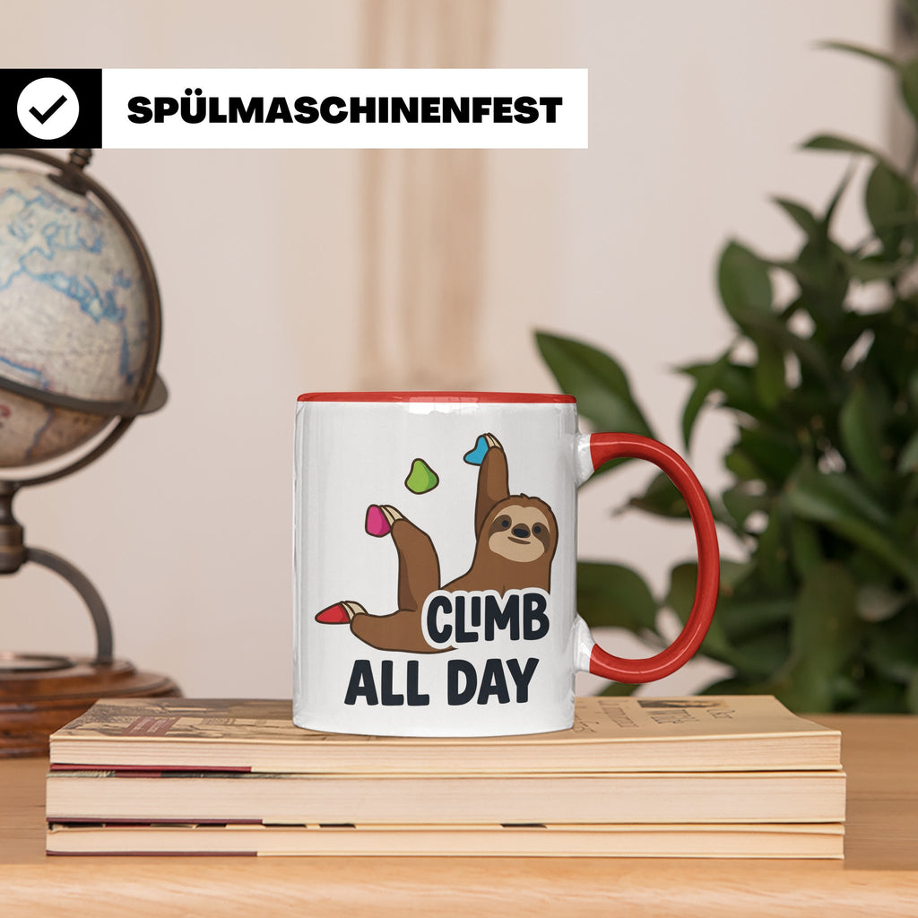 Boulder Tasse Faultier Climb All Day Kletterhalle Kaffeebech – Rot [farbe:rot]