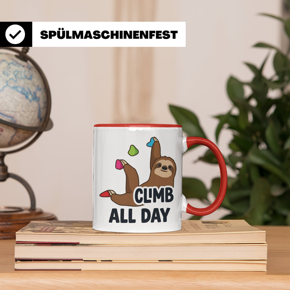 Boulder Tasse Faultier Climb All Day Kletterhalle Kaffeebech – Rot [farbe:rot]
