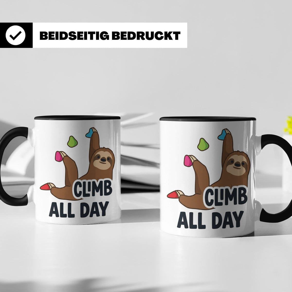 Boulder Tasse Faultier Climb All Day Kletterhalle Kaffeebech – Schwarz [farbe:schwarz]