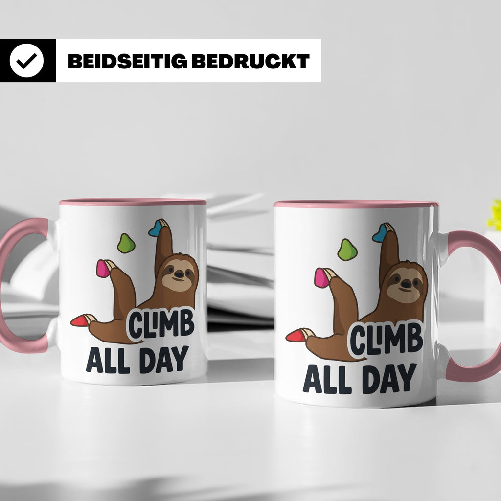 Boulder Tasse Faultier Climb All Day Kletterhalle Kaffeebech – Rosa [farbe:rosa]