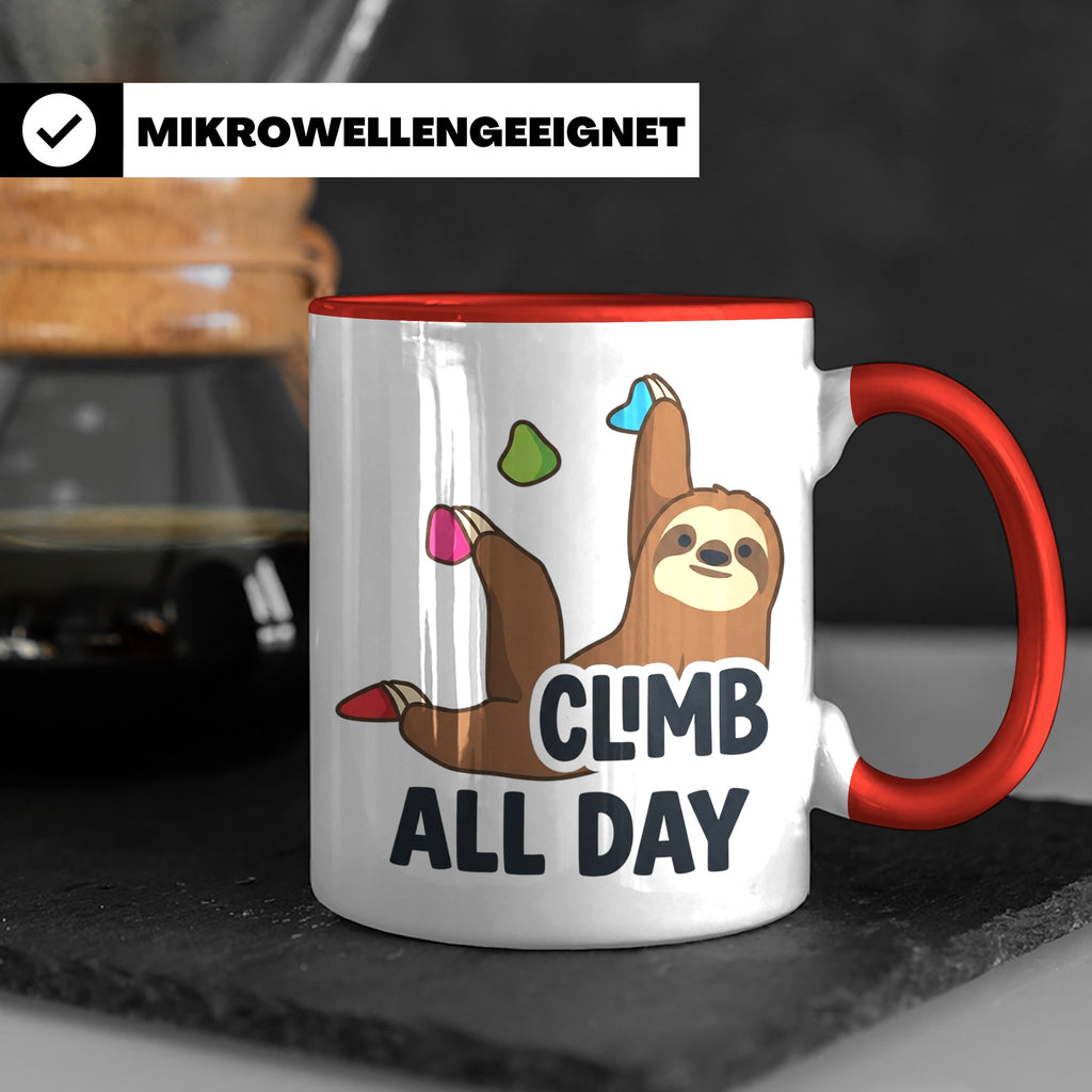 Boulder Tasse Faultier Climb All Day Kletterhalle Kaffeebech – Rot [farbe:rot]