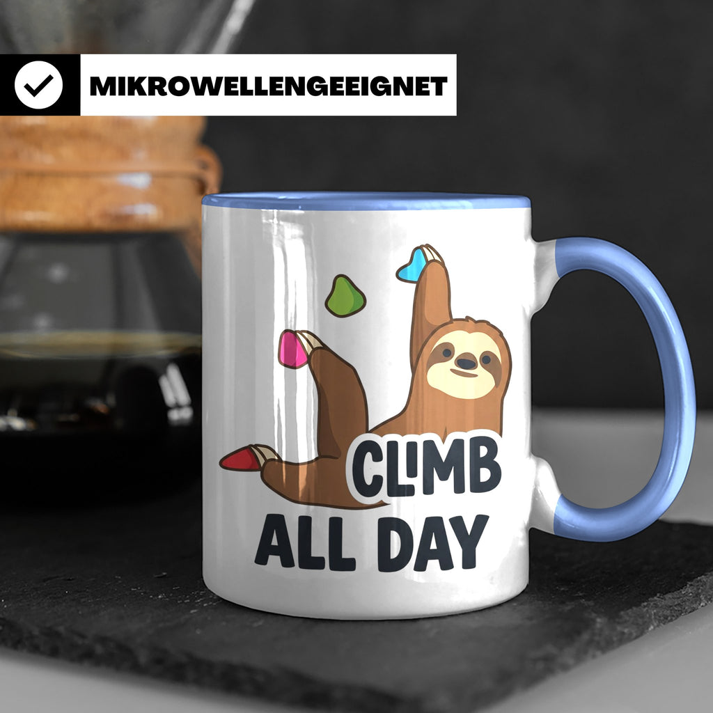 Boulder Tasse Faultier Climb All Day Kletterhalle Kaffeebech – Blau [farbe:blau]