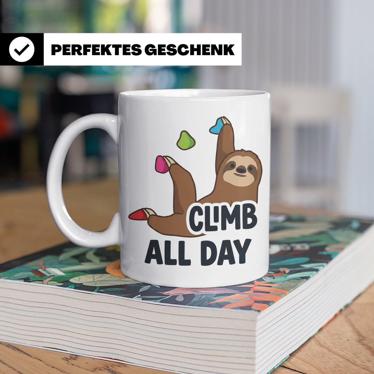Boulder Tasse Faultier Climb All Day Kletterhalle Kaffeebech – Weiß [farbe:weiß]