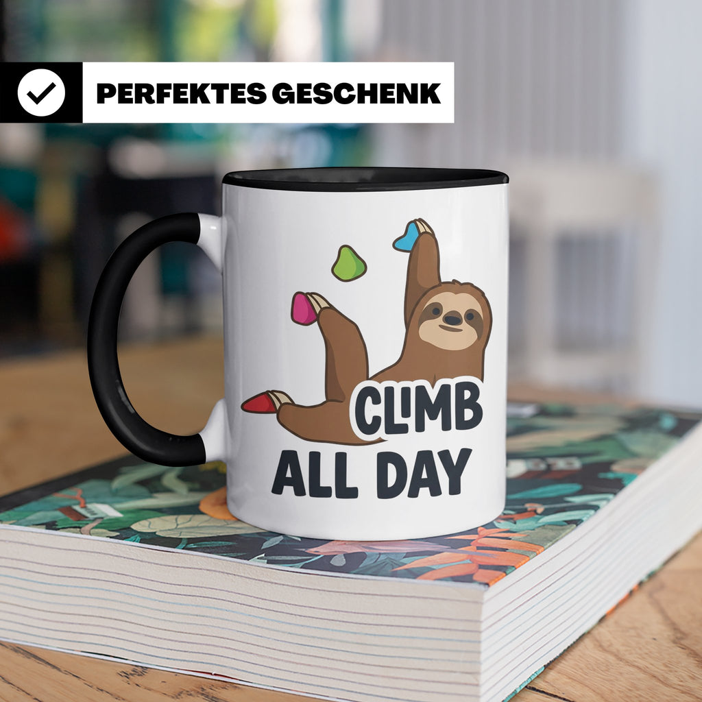 Boulder Tasse Faultier Climb All Day Kletterhalle Kaffeebech – Schwarz [farbe:schwarz]