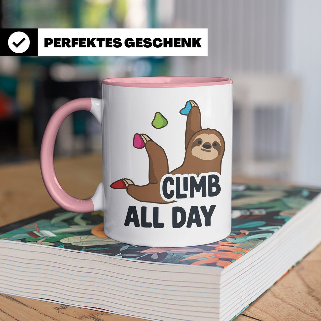 Boulder Tasse Faultier Climb All Day Kletterhalle Kaffeebech – Rosa [farbe:rosa]