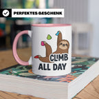Boulder Tasse Faultier Climb All Day Kletterhalle Kaffeebech – Rosa [farbe:rosa]