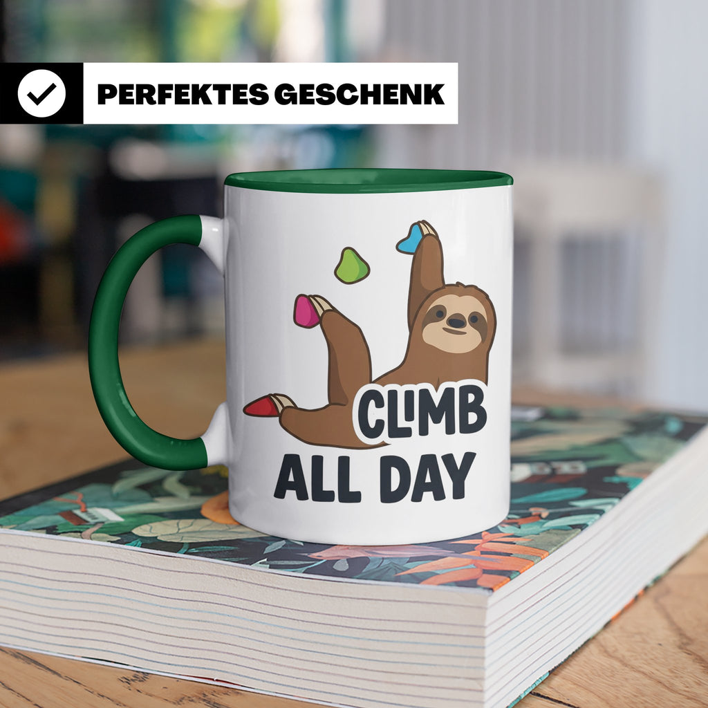 Boulder Tasse Faultier Climb All Day Kletterhalle Kaffeebech – Grün [farbe:grün]
