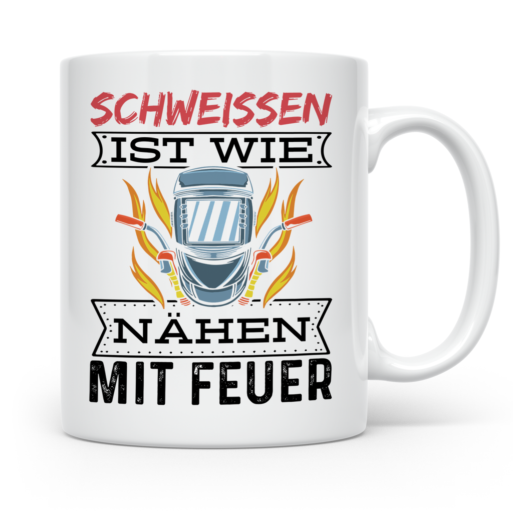 Schweißen Tasse - Schweißerhelm mit Flammen Motiv - Metallba – Weiß [farbe:weiß]