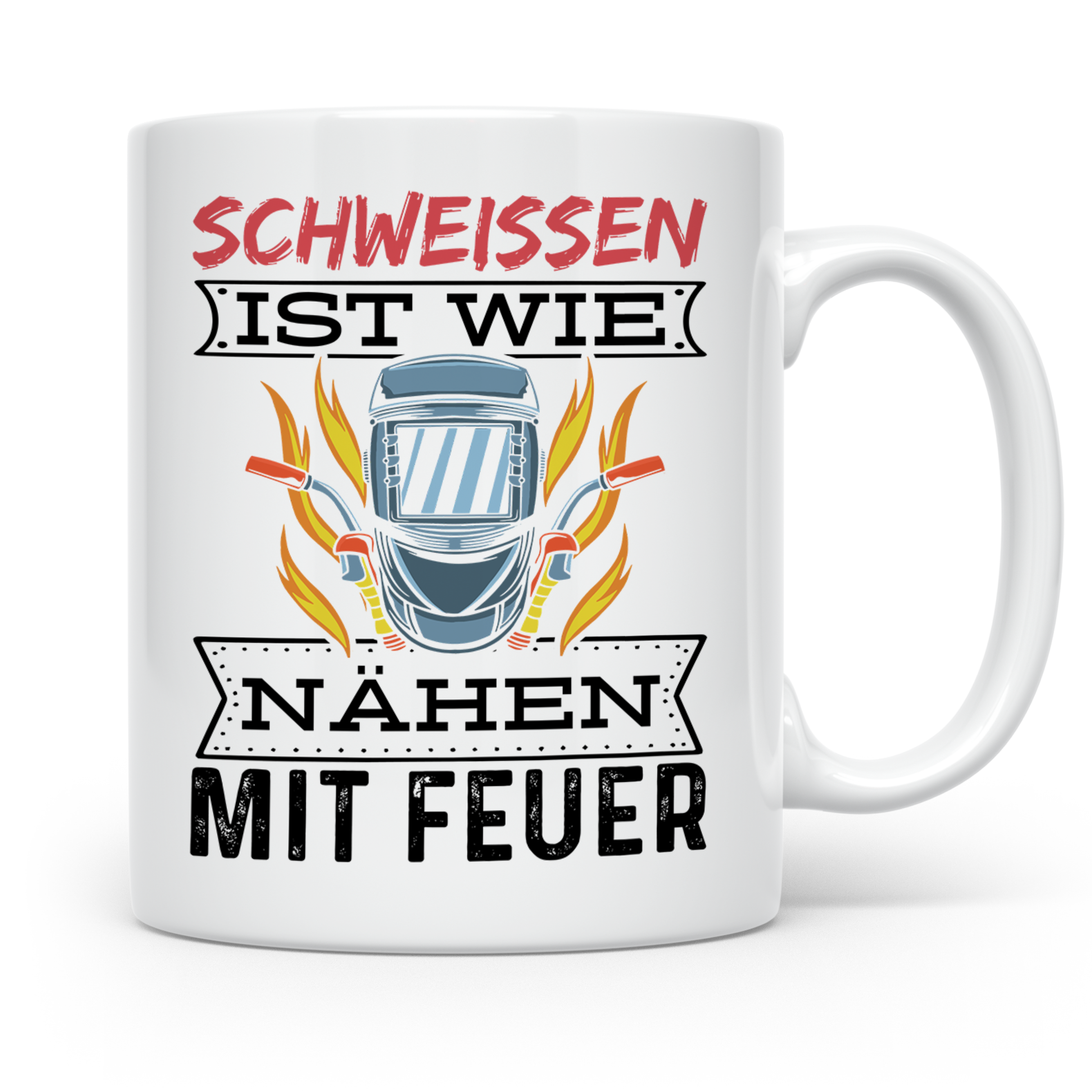 Schweißen Tasse - Schweißerhelm mit Flammen Motiv - Metallba – Weiß [farbe:weiß]
