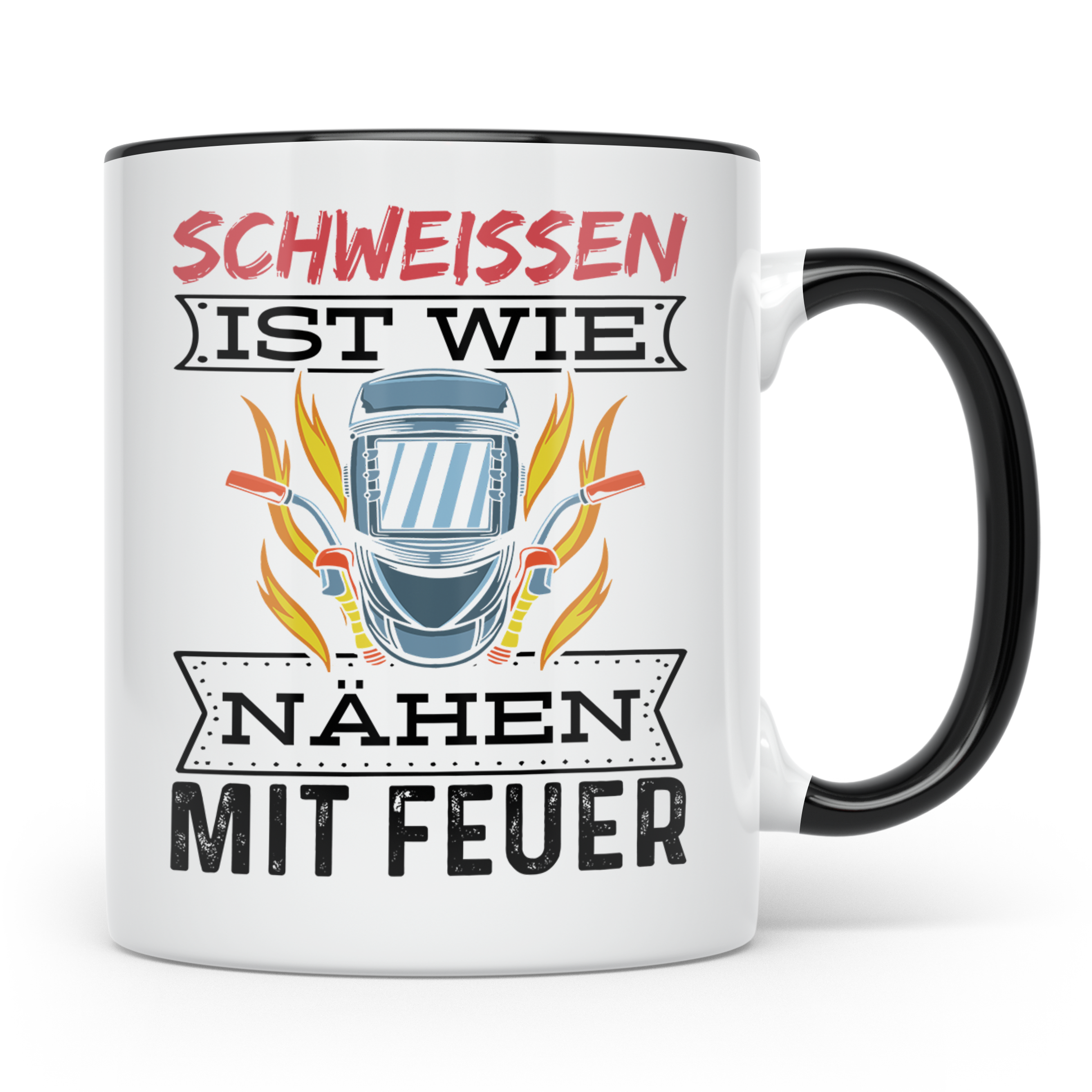 Schweißen Tasse - Schweißerhelm mit Flammen Motiv - Metallba – Schwarz [farbe:schwarz]