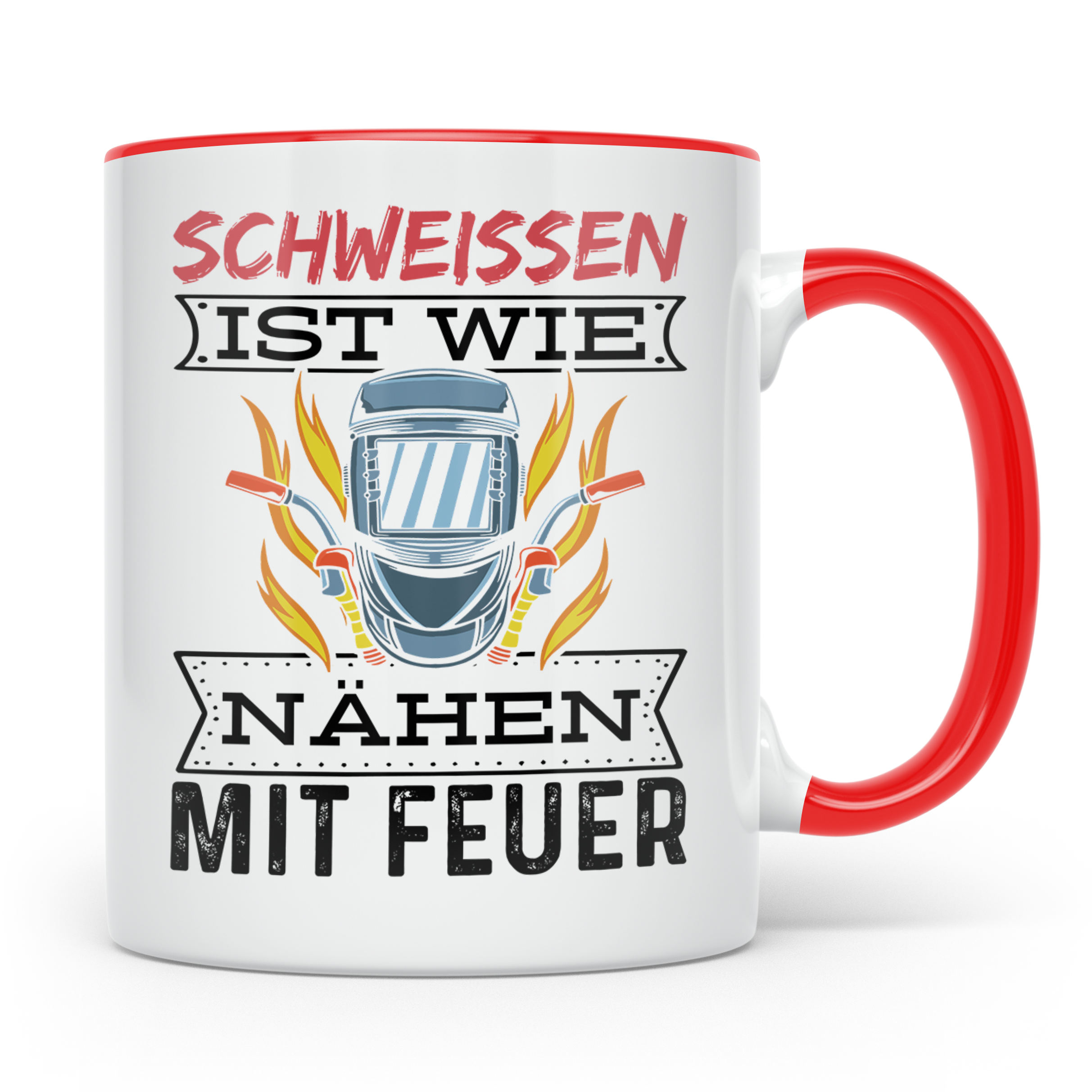 Schweißen Tasse - Schweißerhelm mit Flammen Motiv - Metallba – Rot [farbe:rot]