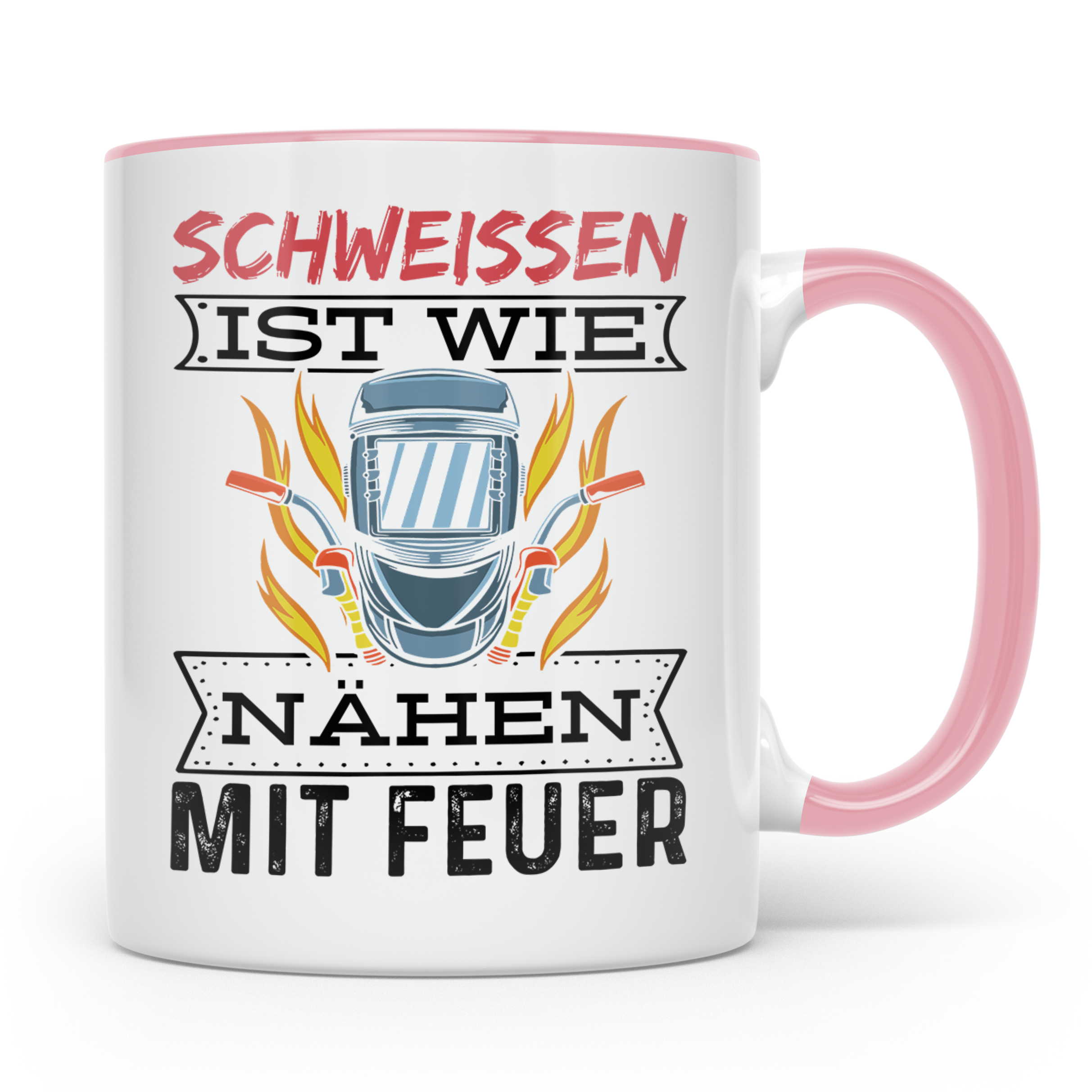 Schweißen Tasse - Schweißerhelm mit Flammen Motiv - Metallba – Rosa [farbe:rosa]