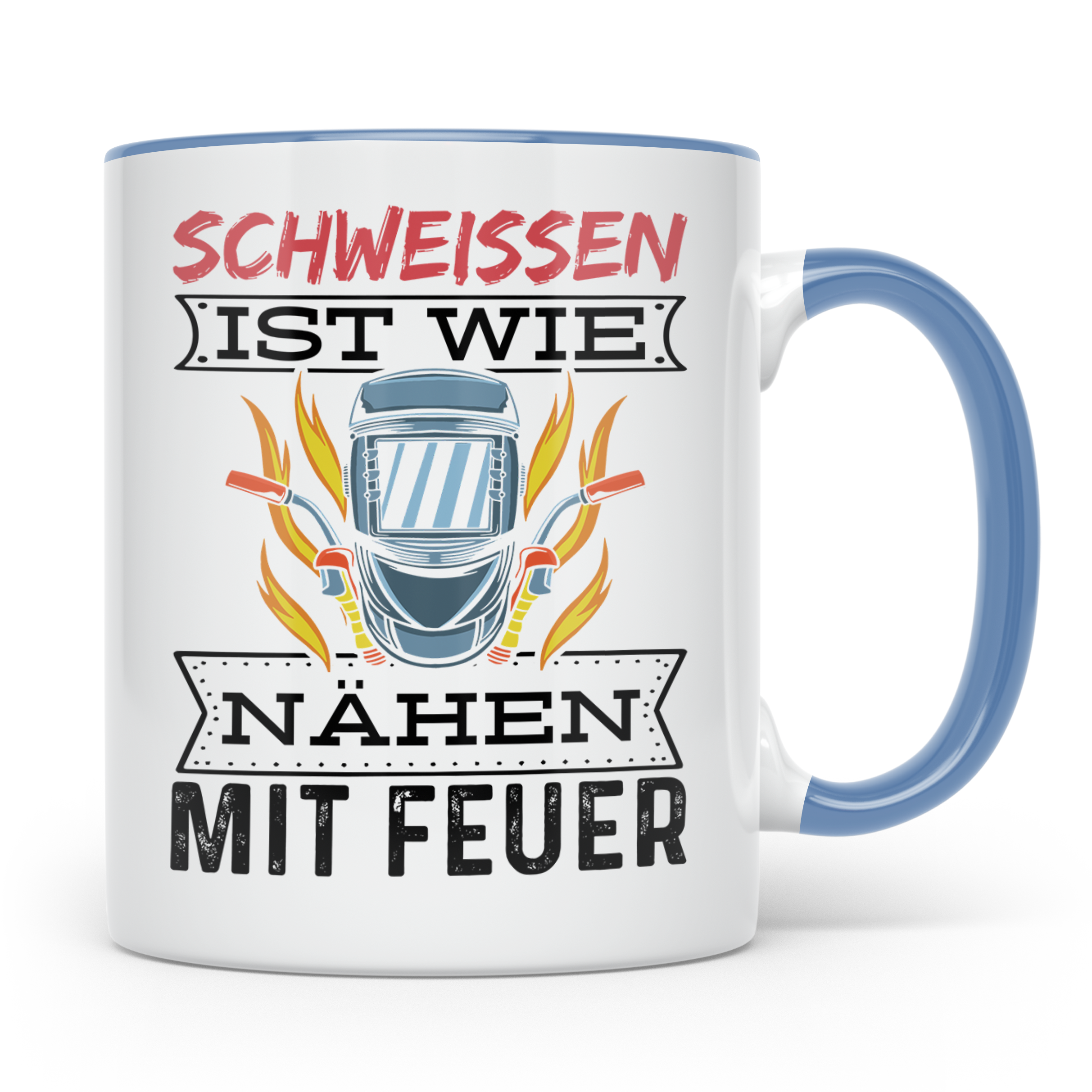 Schweißen Tasse - Schweißerhelm mit Flammen Motiv - Metallba – Blau [farbe:blau]