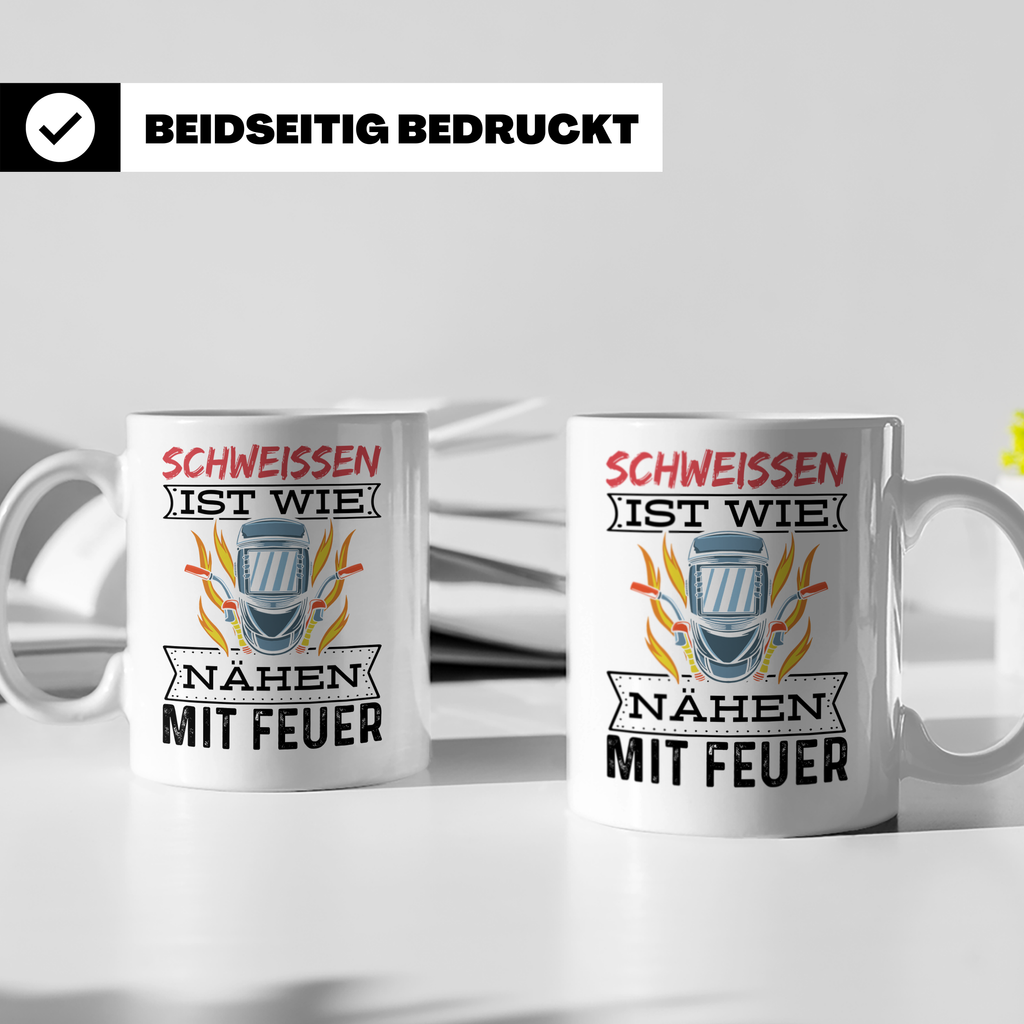 Schweißen Tasse - Schweißerhelm mit Flammen Motiv - Metallba – Weiß [farbe:weiß]