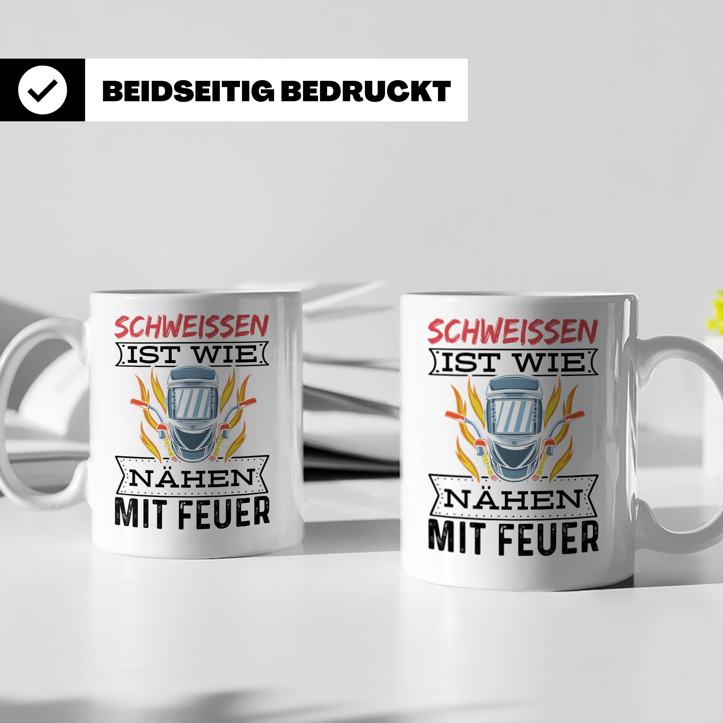 Schweißen Tasse - Schweißerhelm mit Flammen Motiv - Metallba – Weiß [farbe:weiß]