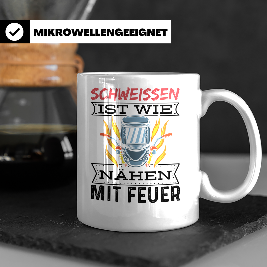 Schweißen Tasse - Schweißerhelm mit Flammen Motiv - Metallba – Weiß [farbe:weiß]