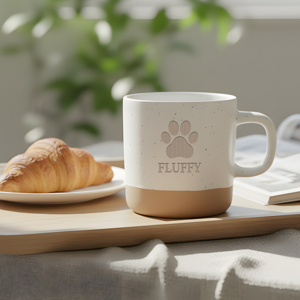 Personalisierte Tasse mit Pfote und Name, Hundetasse Wunschname, Katzenliebhaber Becher, Geschenk für Hundebesitzer, Pfotenabdruck Tasse