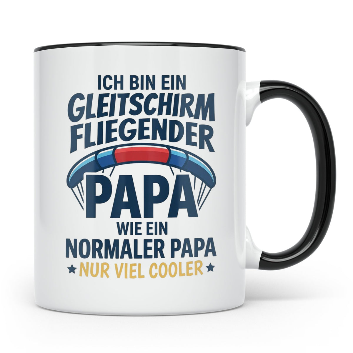 Gleitschirmflieger Papa Tasse mit Spruch Cooler Papa Geschen – Schwarz [farbe:schwarz]